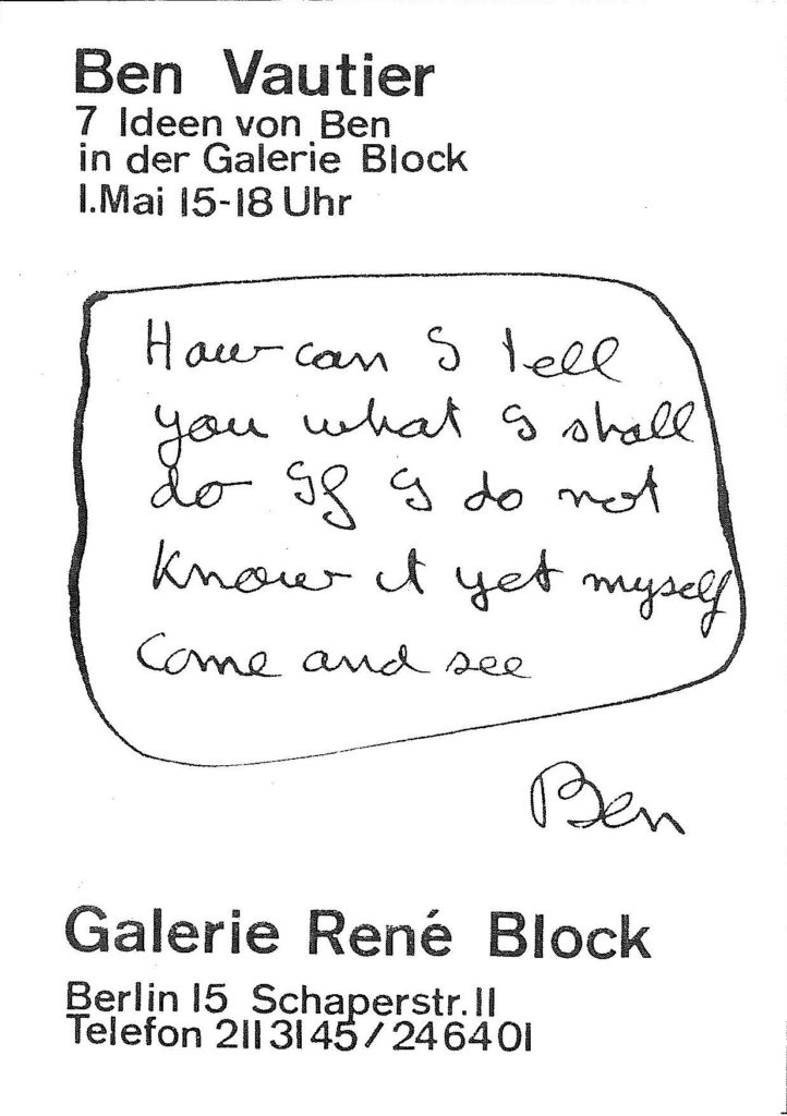 Ben Vautier "7 Ideas of Ben", Galerie René Block, Berlin, 1971 © the artist and SKD