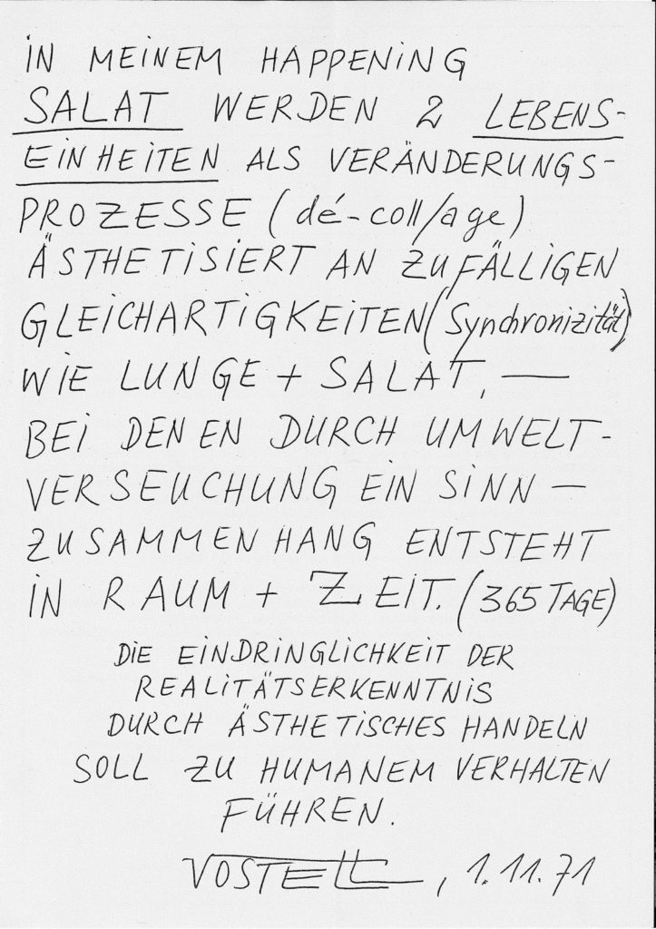 Wolf Vostell "Anatomie des Happenings Salat", 1971 (Note by the artist) © The Artist AND SKD