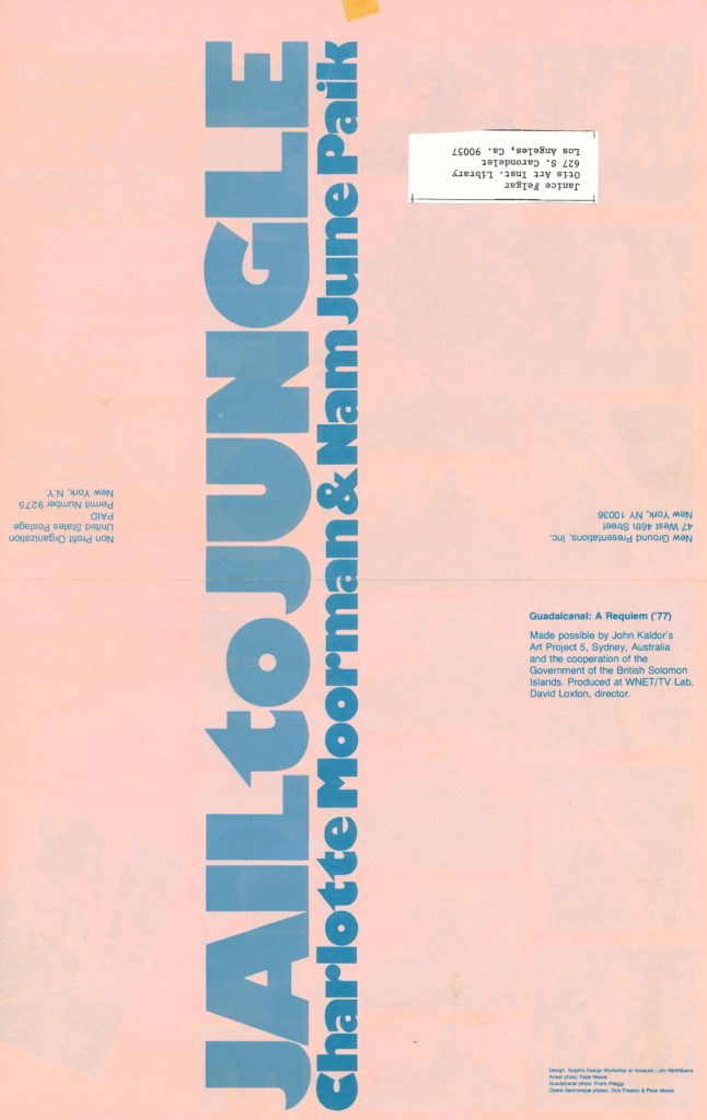 Nam June Paik & Charlotte Moorman, "Jail to Jungle", Carnegie Hall, New York 1977 (invitation BACK) © SKD