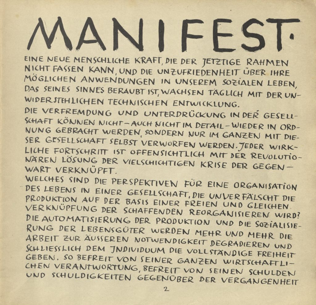"S.P.U.R. MANIFEST", by Guy Debord, Asger Jorn, Constant, Pinot Gallazio, Maurice Wyckaert,(Booklet) 17.05.1960, Archiv der Avantgarden, Staatliche Kunstsammlungen Dresden 