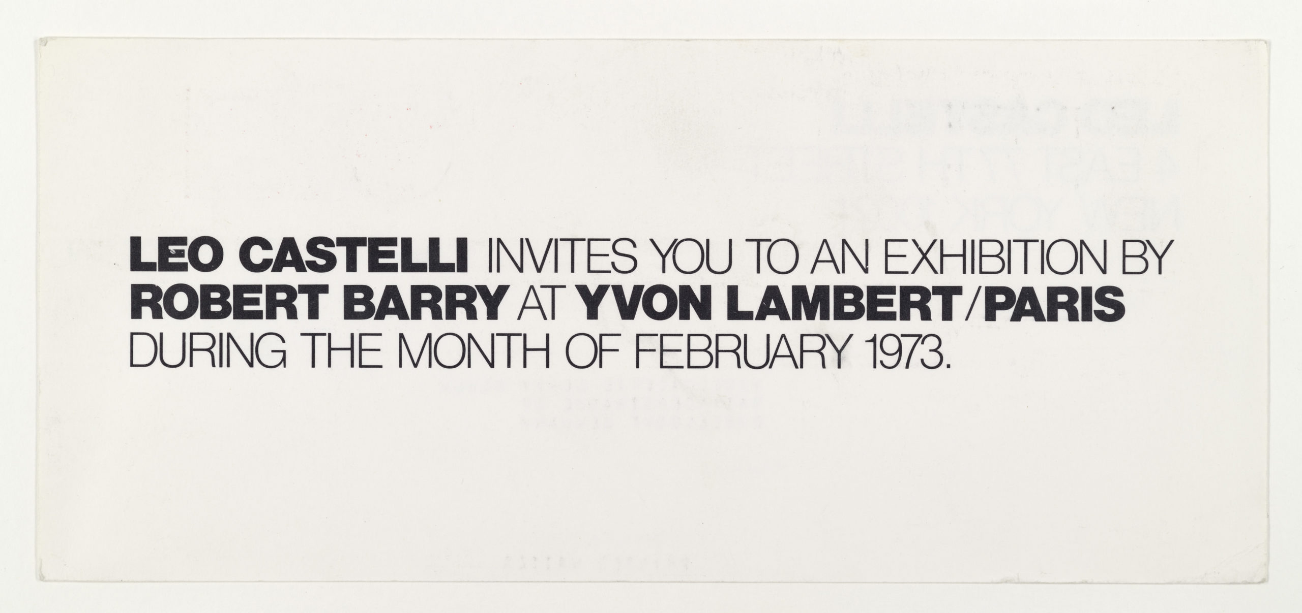 Robert Barry, Invitation Project, Leo Castelli, New York invites to Yvon Lambert, Paris, February 1973 (Invitation); Sammlung Marzona, Kunstbibliothek – Staatliche Museen zu Berlin