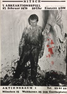Herman Nitsch, 7. Abreaktionsspiel, Aktionsraum 1, München 1970 (Poster); Archiv der Avantgarden, Staatliche Kunstsammlungen Dresden; VG Bild-Kunst, Bonn.
