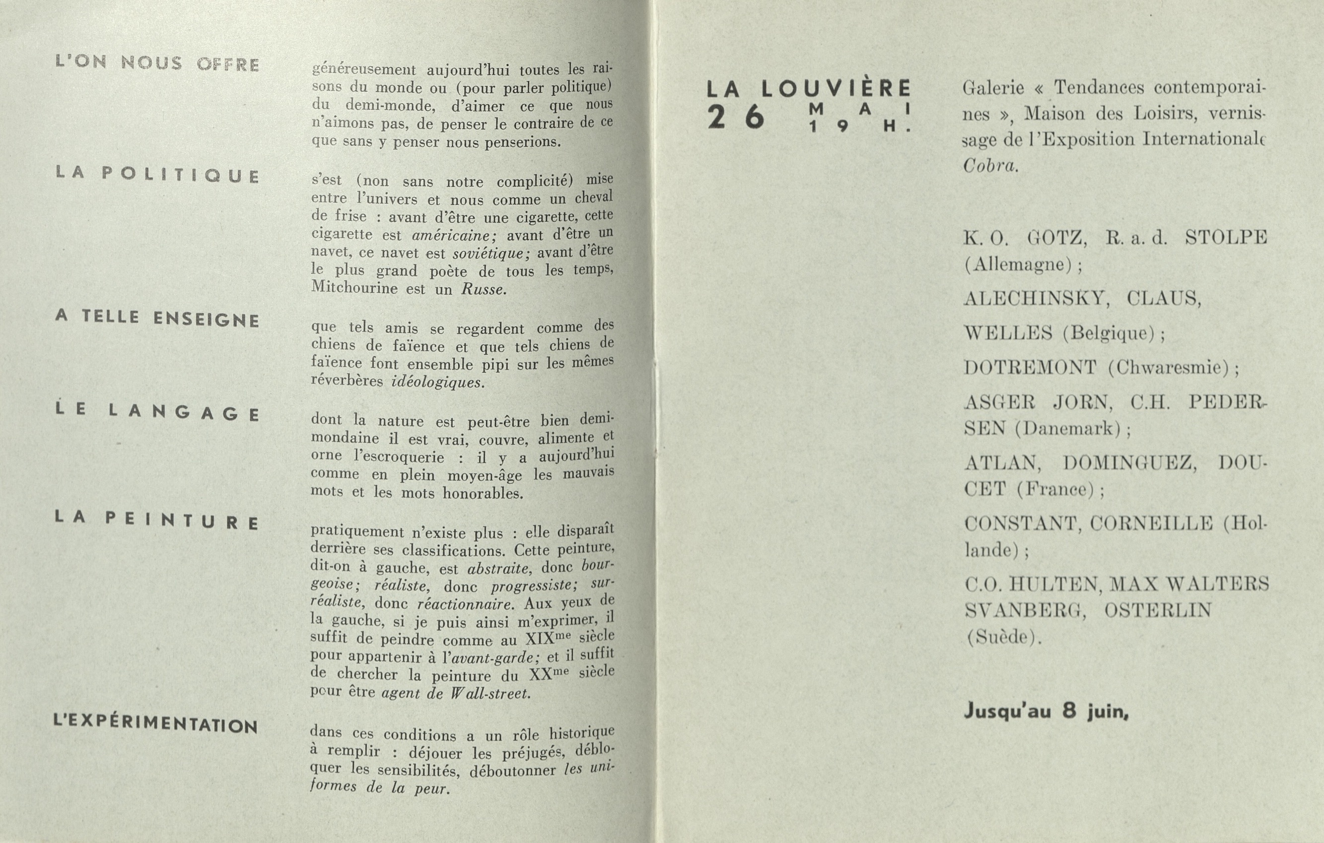 COBRA, La Louvière Liège et Bruxelles, 1950; Archiv der Avantgarden, Staatliche Kunstsammlungen Dresden