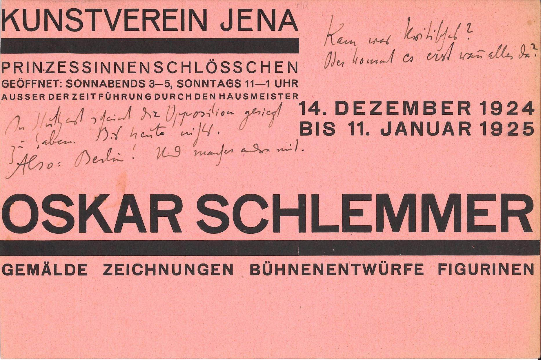 Oskar Schlemmer, Kunstverein Jena 1924 (Invitation) Archiv der Avantgarden, Staatliche Kunstsammlungen Dresden