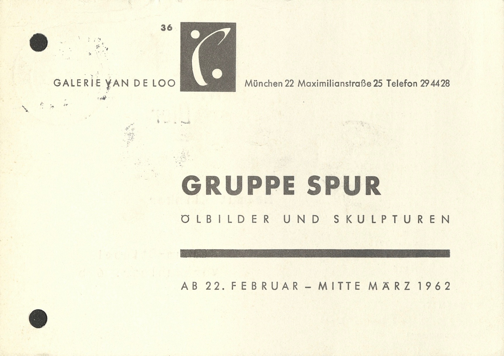 GRUPPE SPUR, Galerie van den Loo, Munich 1962 (Invitation); Archiv der Avantgarden, Staatliche Kunstsammlungen Dresden
