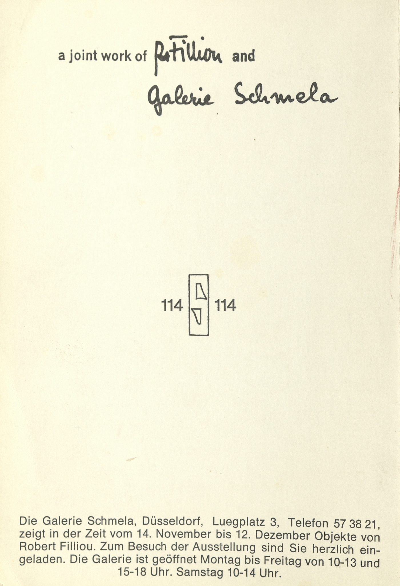 Robert Filliou, Galerie Schmela, Düsseldorf 1970 (Invitation); Archiv der Avantgarden, Staatliche Kunstsammlungen Dresden