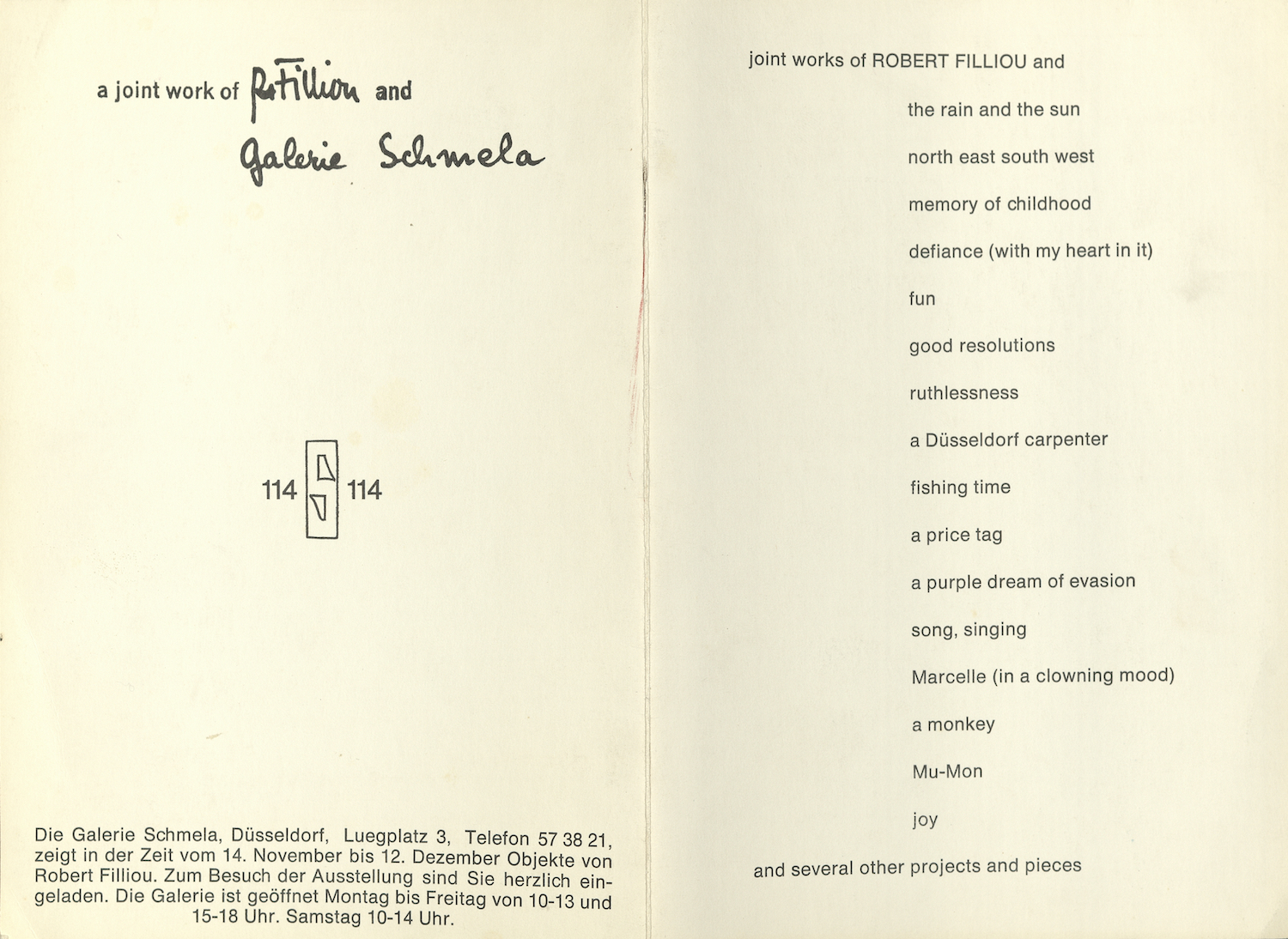 Robert Filliou, Galerie Schmela, Düsseldorf 1970 (Invitation); Archiv der Avantgarden, Staatliche Kunstsammlungen Dresden