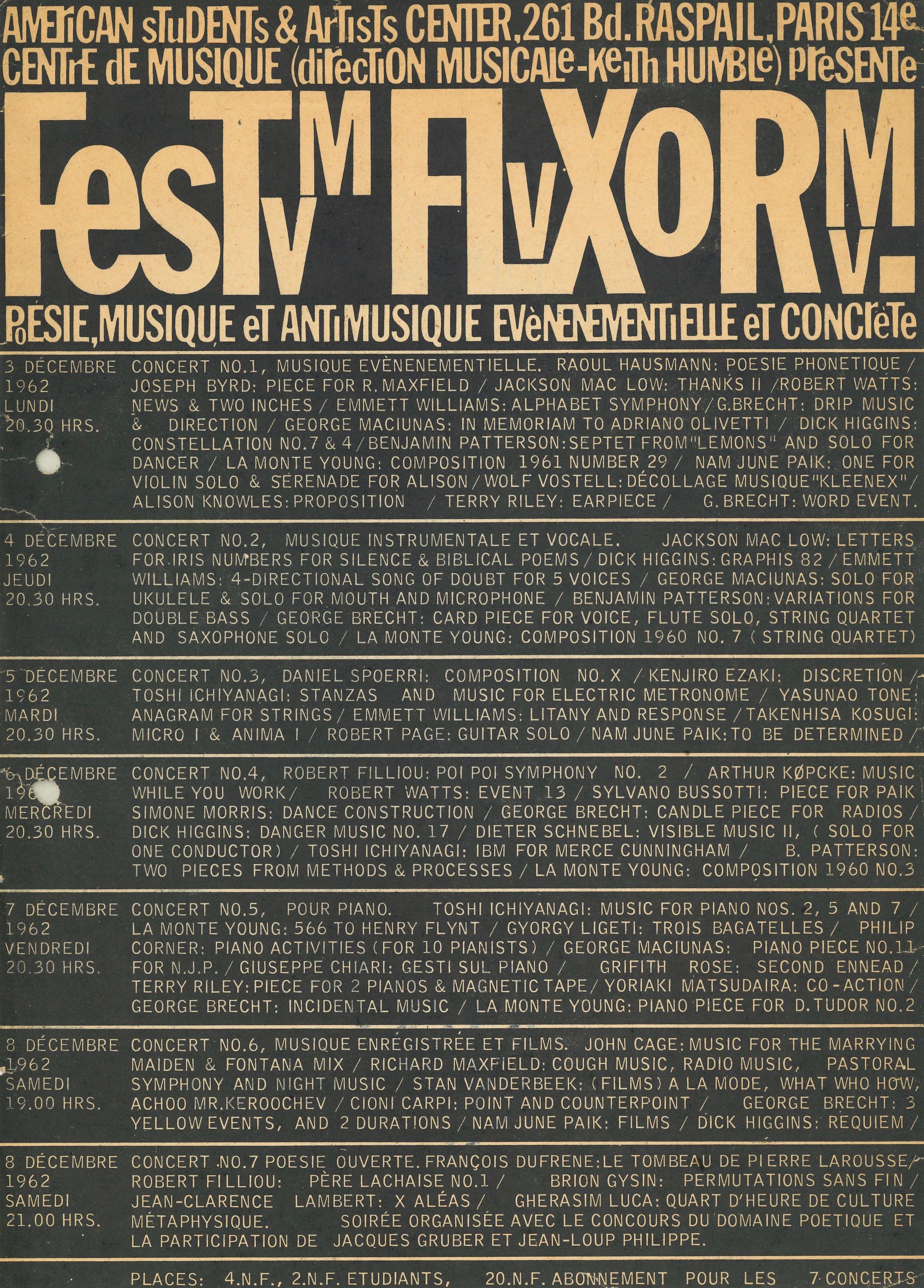 FESTUM FLUXORUM, American Center, Paris 1962 (poster); Archiv der Avantgarden, Staatliche Kunstsammlungen Dresden