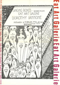 Dorothy Iannone, Invitation, "Singing Boxes – Dinner Music", Eat Art Gallery by Daniel Spoerri, Düsseldorf 1972 (Invitation Poster); Archiv der Avantgarden, Staatliche Kunstsammlungen Dresden