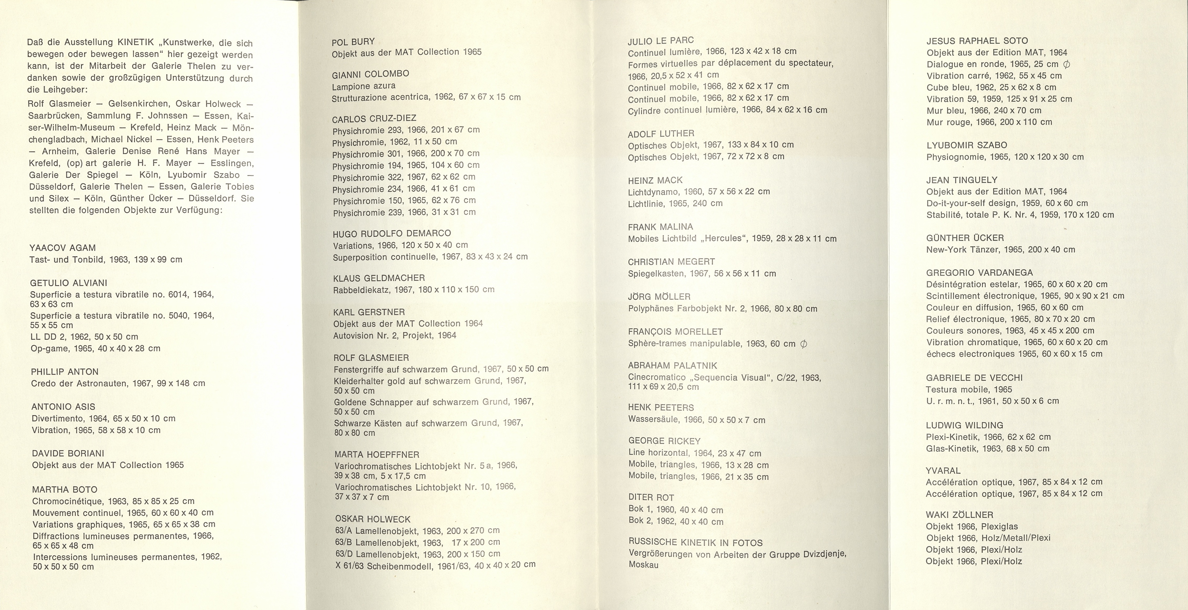 Kinetik, Volkshochschule Köln, Cologne 1967 (Invitation); Archiv der Avantgarden, Staatliche Kunstsammlungen Dresden 