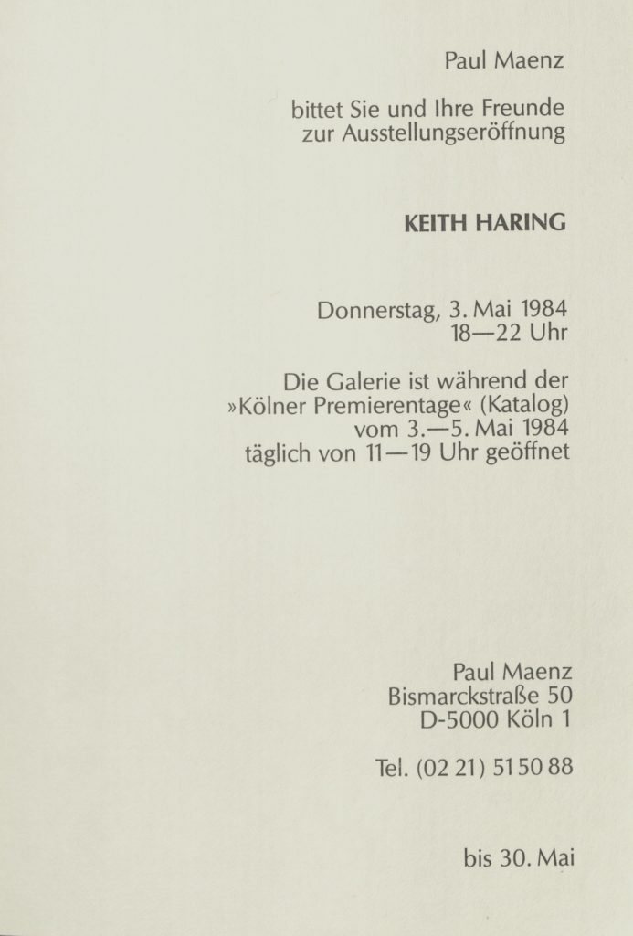 Keith Haring Galerie Paul Maenz Cologne Ada Invitations