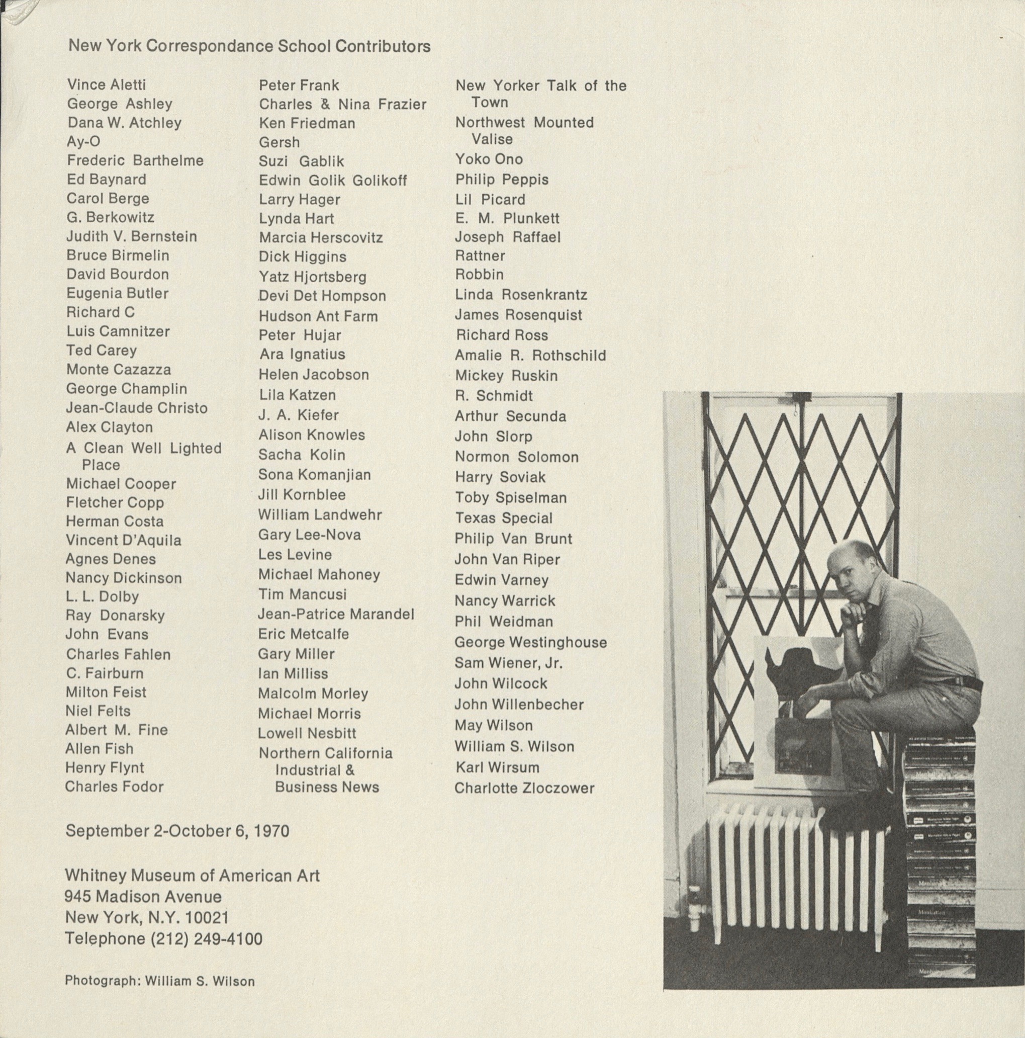 Ray Johnson, NEW YORK CORRESPONDANCE SCHOOL, Whitney Museum of Art, New York 1970 (Invitation) Archiv der Avantgarden, Staatliche Kunstsammlungen Dresden