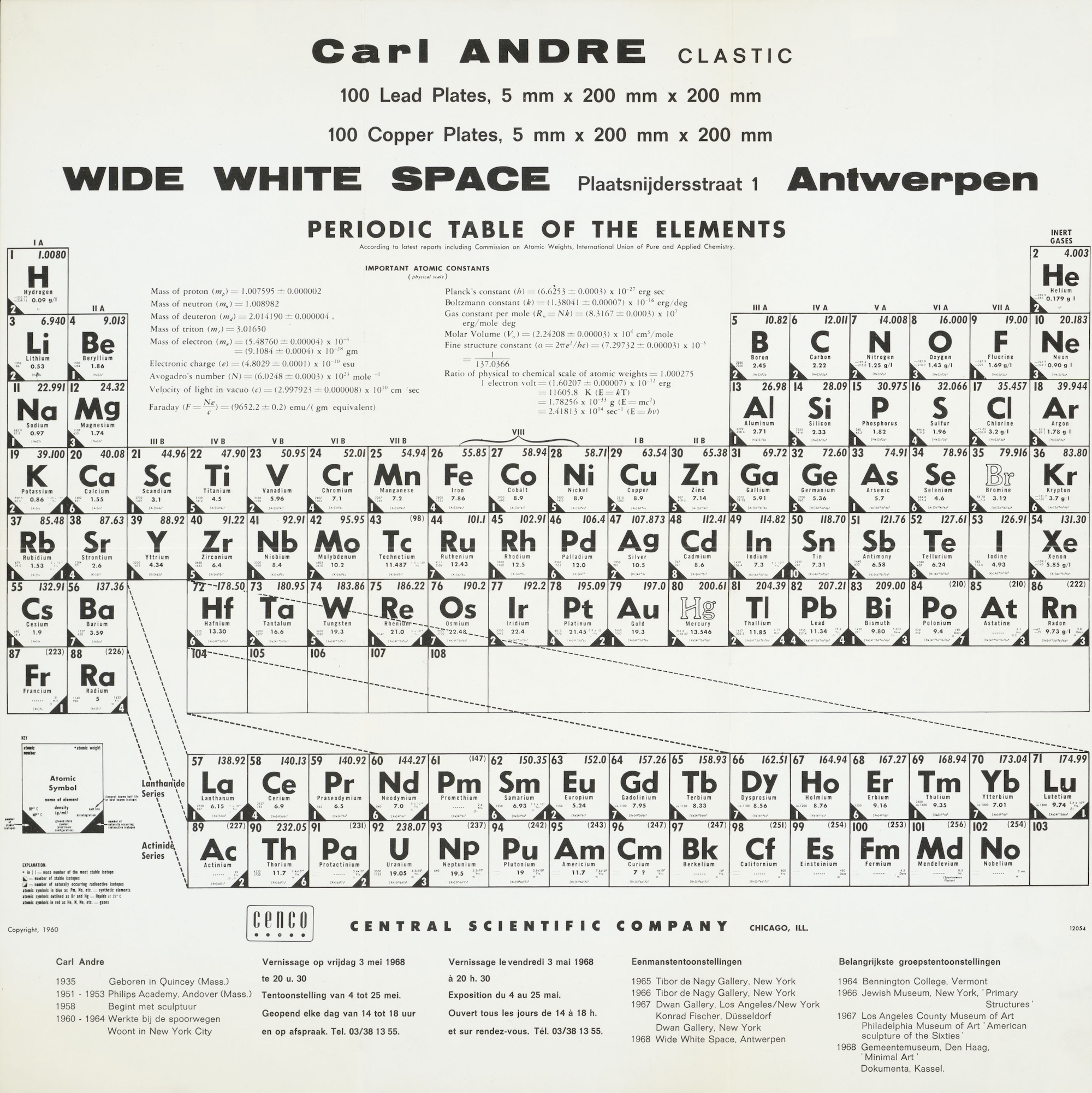 Carl Andre,
CLASTIC at WIDE WHITE SPACE, 1968 (invitation Poster); Sammlung Marzona, Kunstbibliothek – Staatliche Museen zu Berlin
