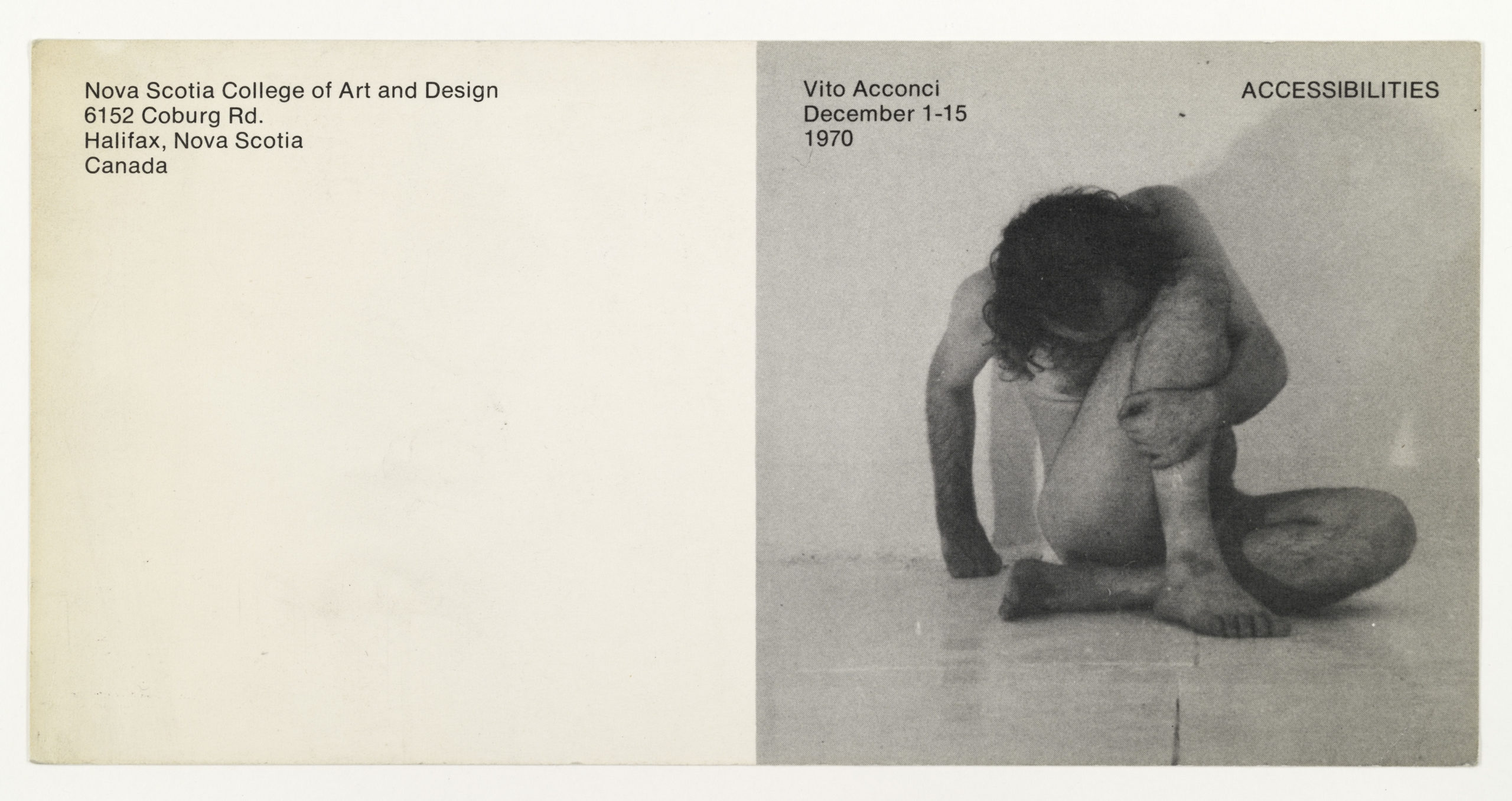 Vito Acconci, Nova Scotia College of Art and Design, Halifax 1970 (invitation); Sammlung Marzona, Kunstbibliothek – Staatliche Museen zu Berlin