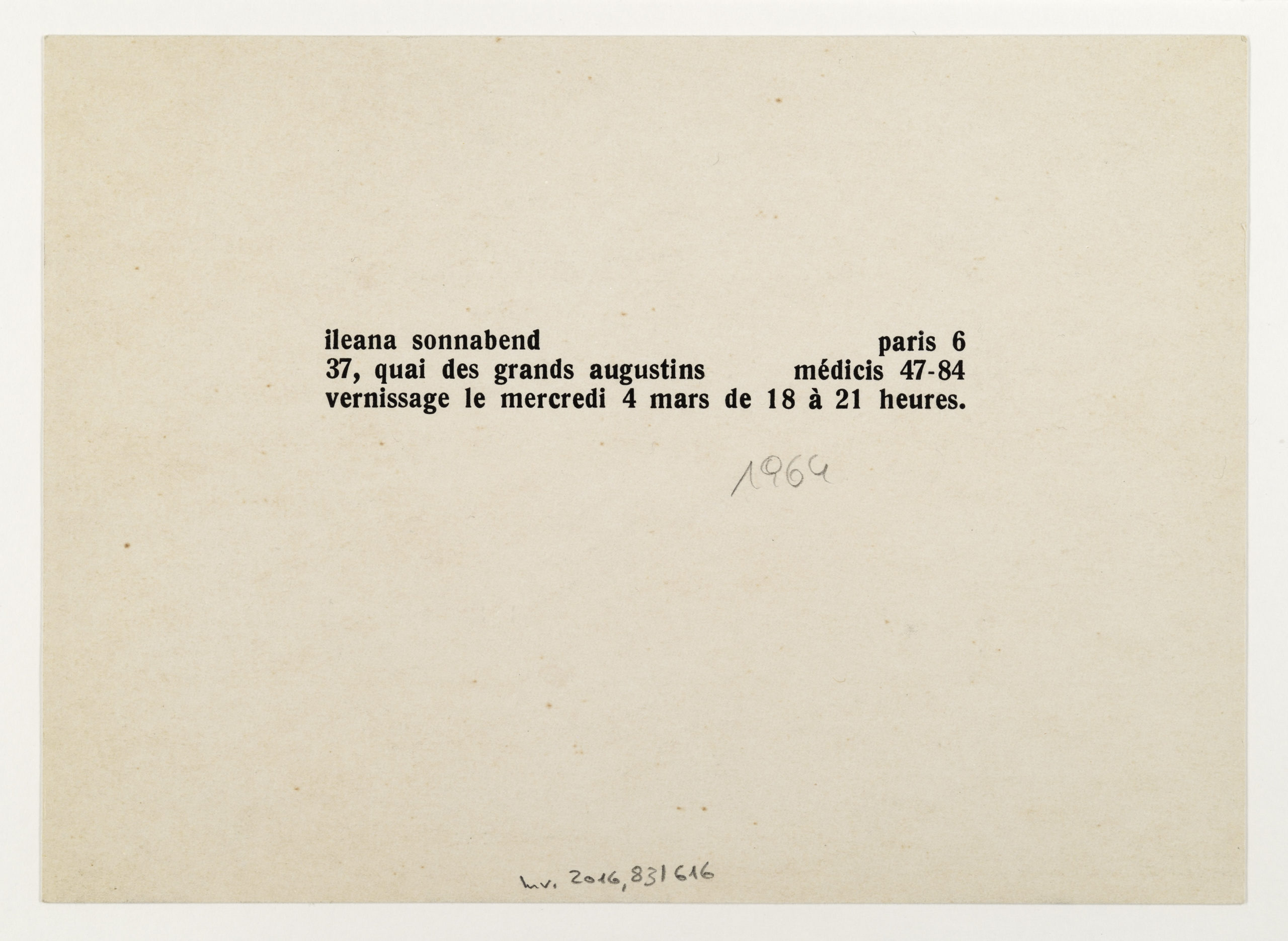 Pistoletto, Galerie Ileana Sonnabend, Paris 1964 (Invitation); ; Sammlung Marzona, Kunstbibliothek – Staatliche Museen zu Berlin